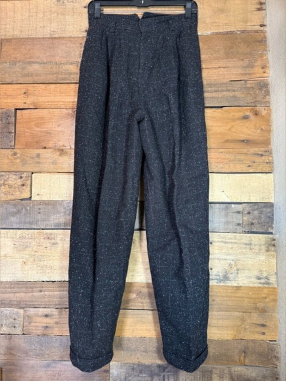 Vintage GJ Forbes Pants Womens 13/14 Black Wool Blend Lined Pink & Blue Stitched